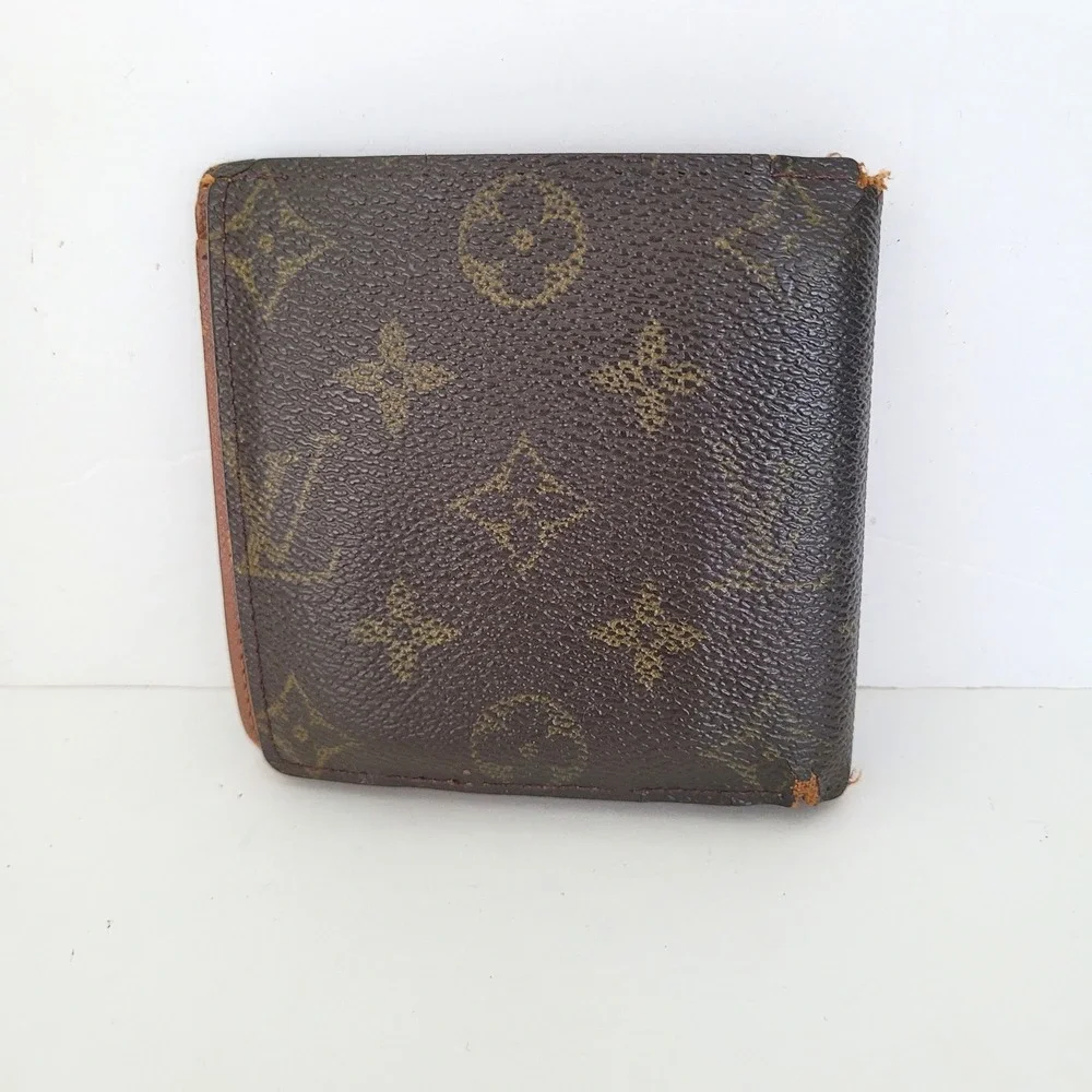 Louis Vuitton Monogram Bifold Wallet Brown Canvas Coin Pocket Made in Spain